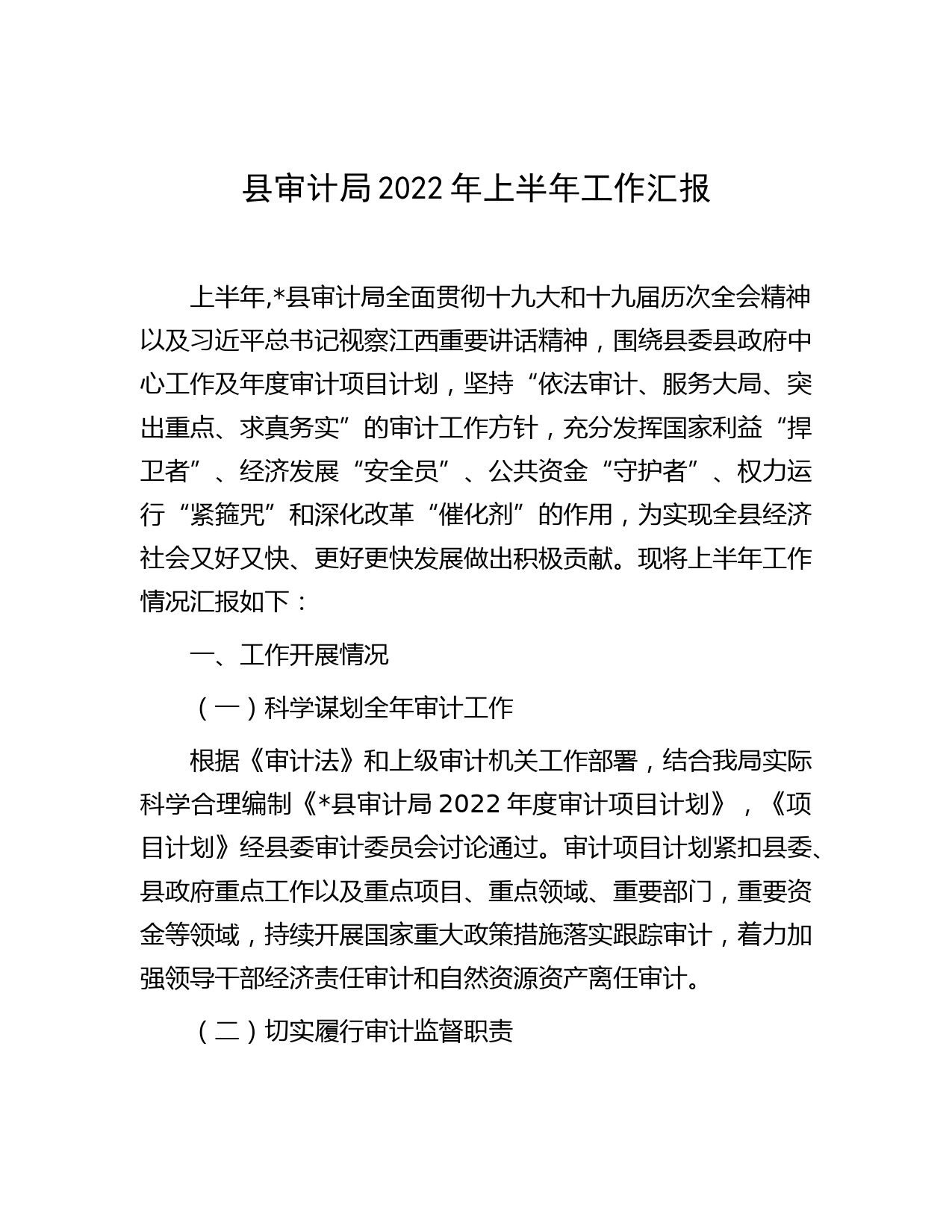 县审计局2022年上半年工作汇报