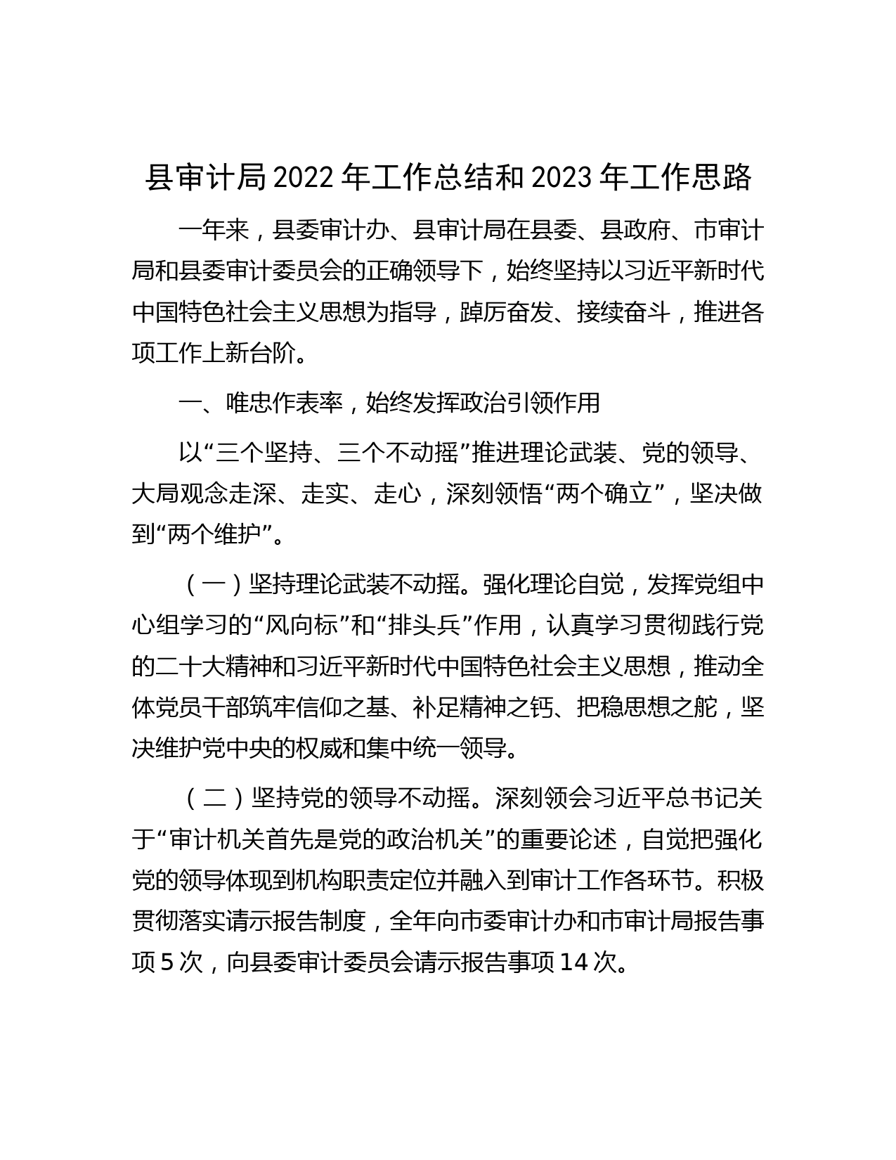 县审计局2022年工作总结和2023年工作思路