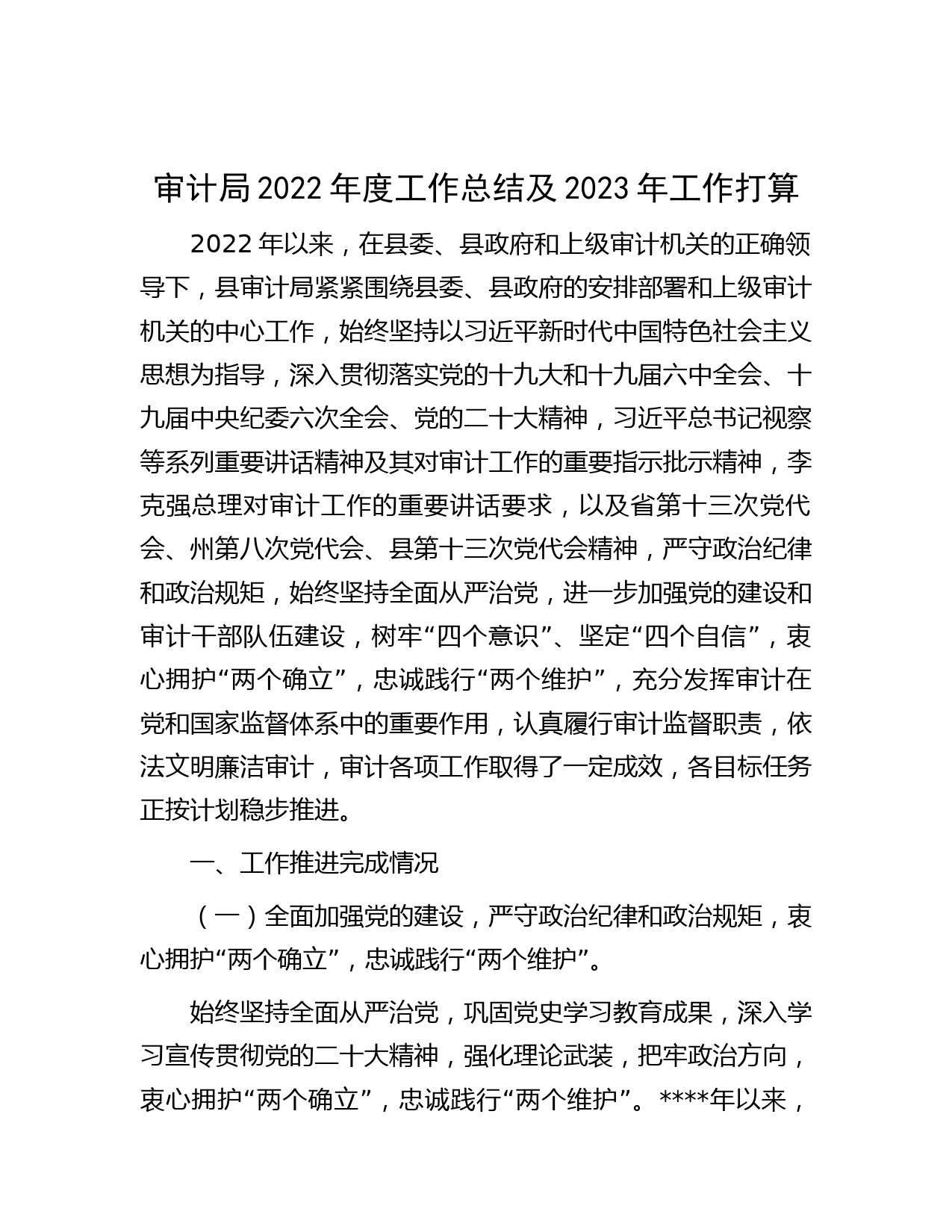 审计局2022年度工作总结及2023年工作打算