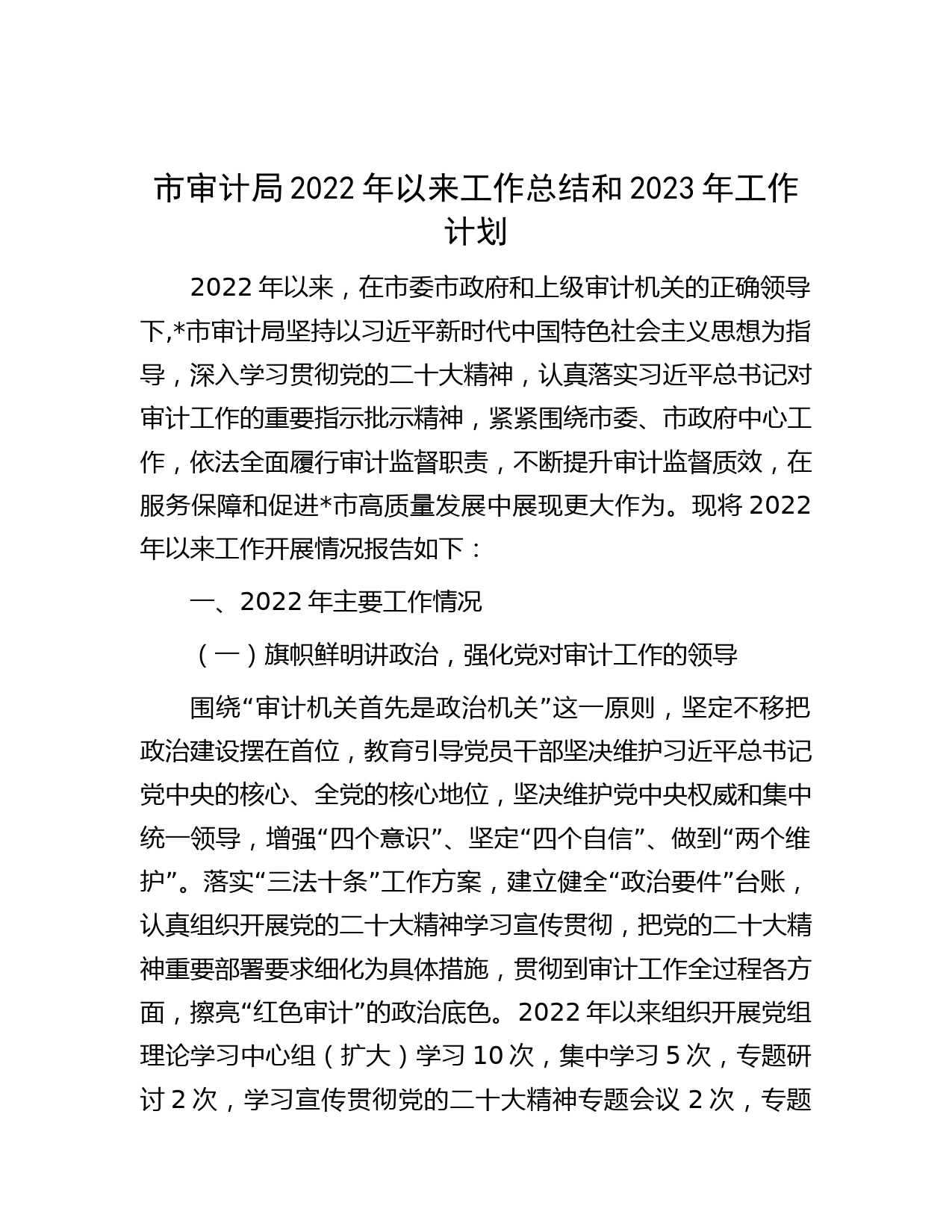 市审计局2022年以来工作总结和2023年工作计划