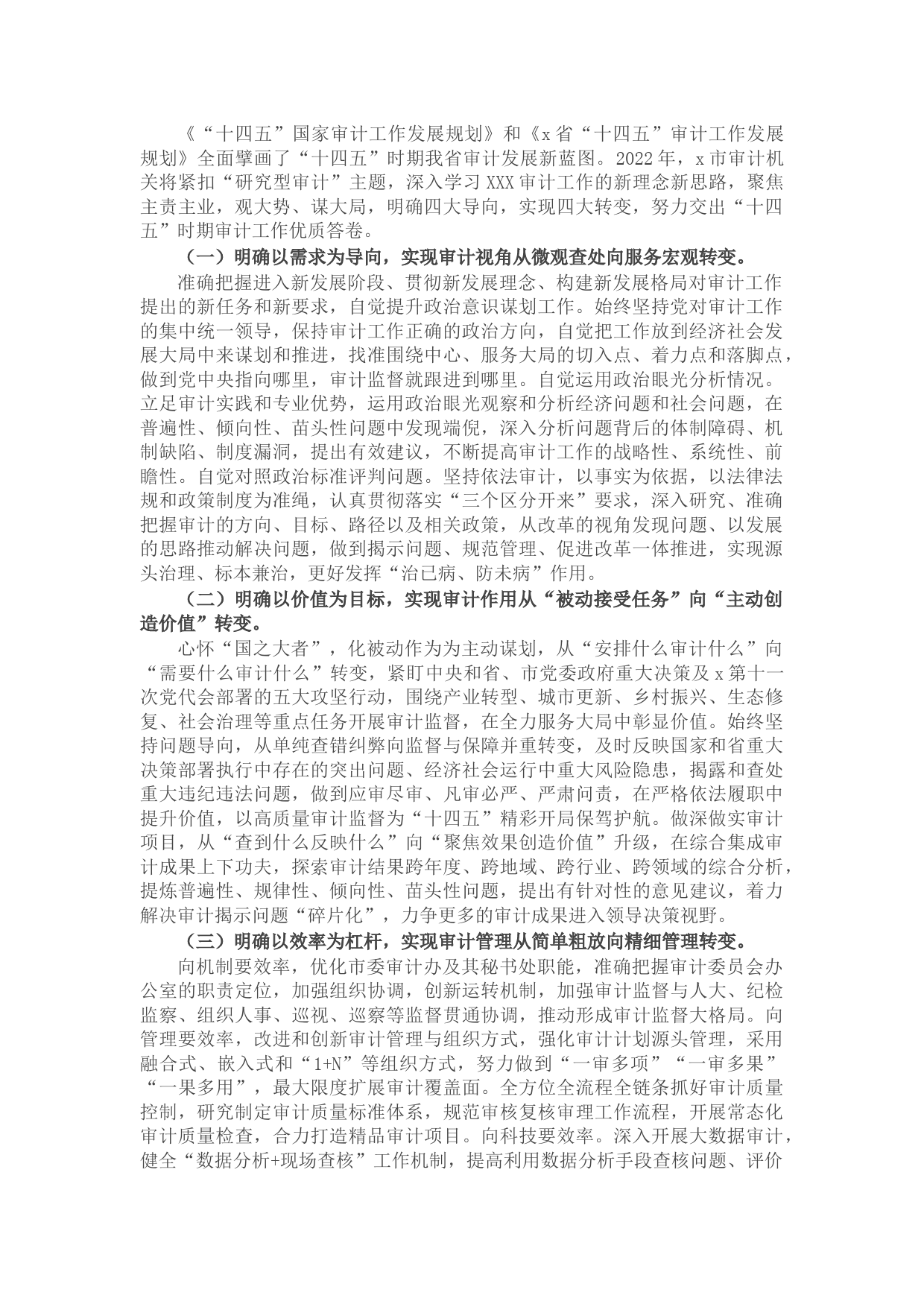 市审计局2022年工作要点