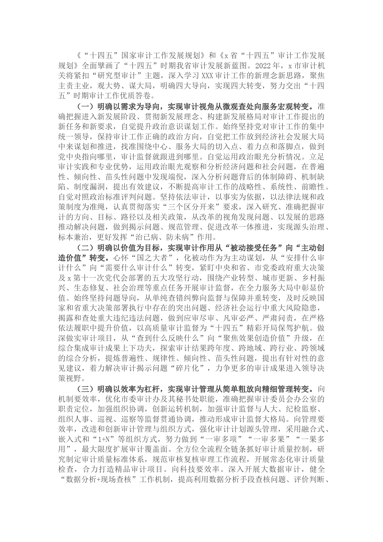 市审计局2022年工作计划