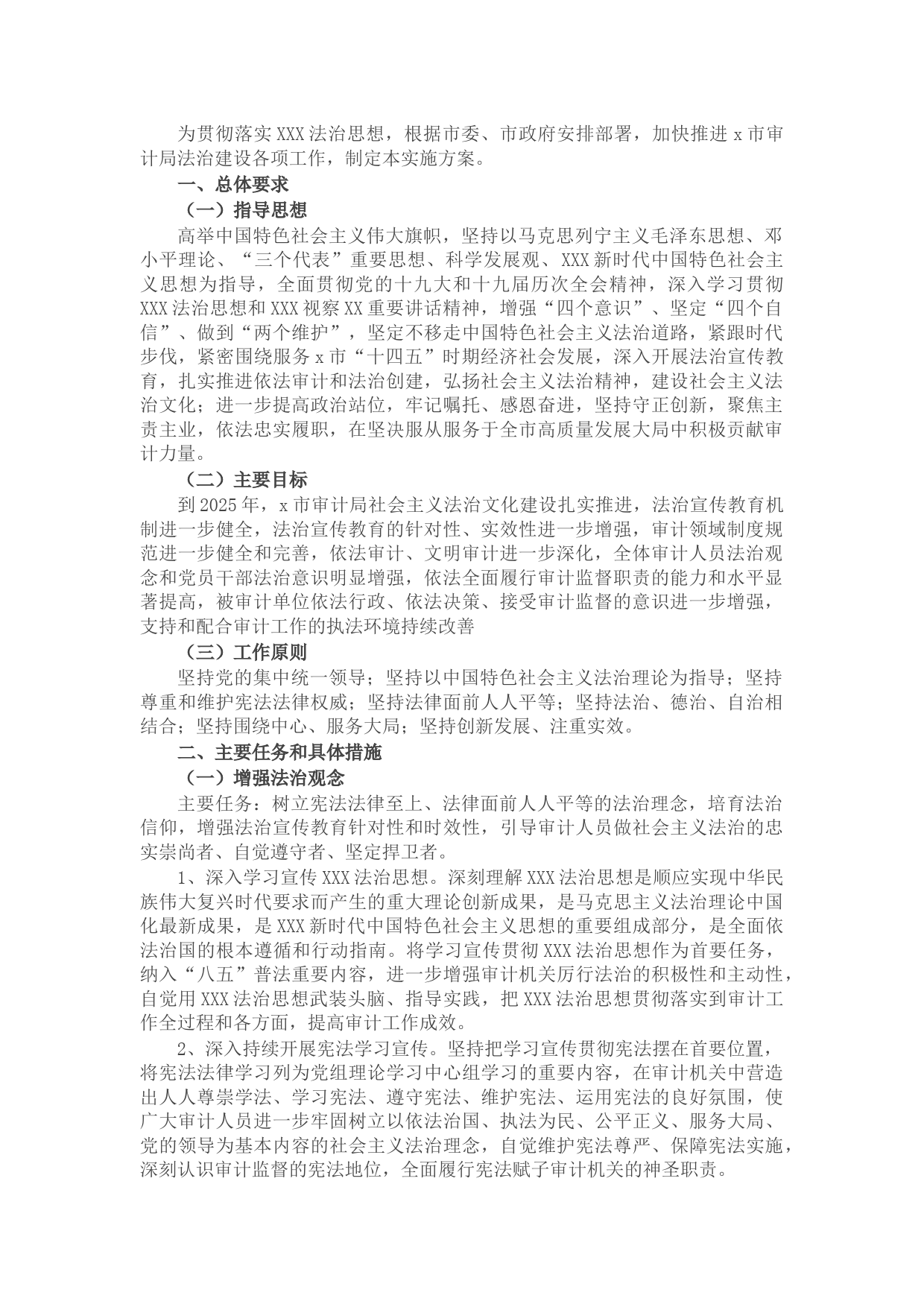 市审计局法治建设实施方案