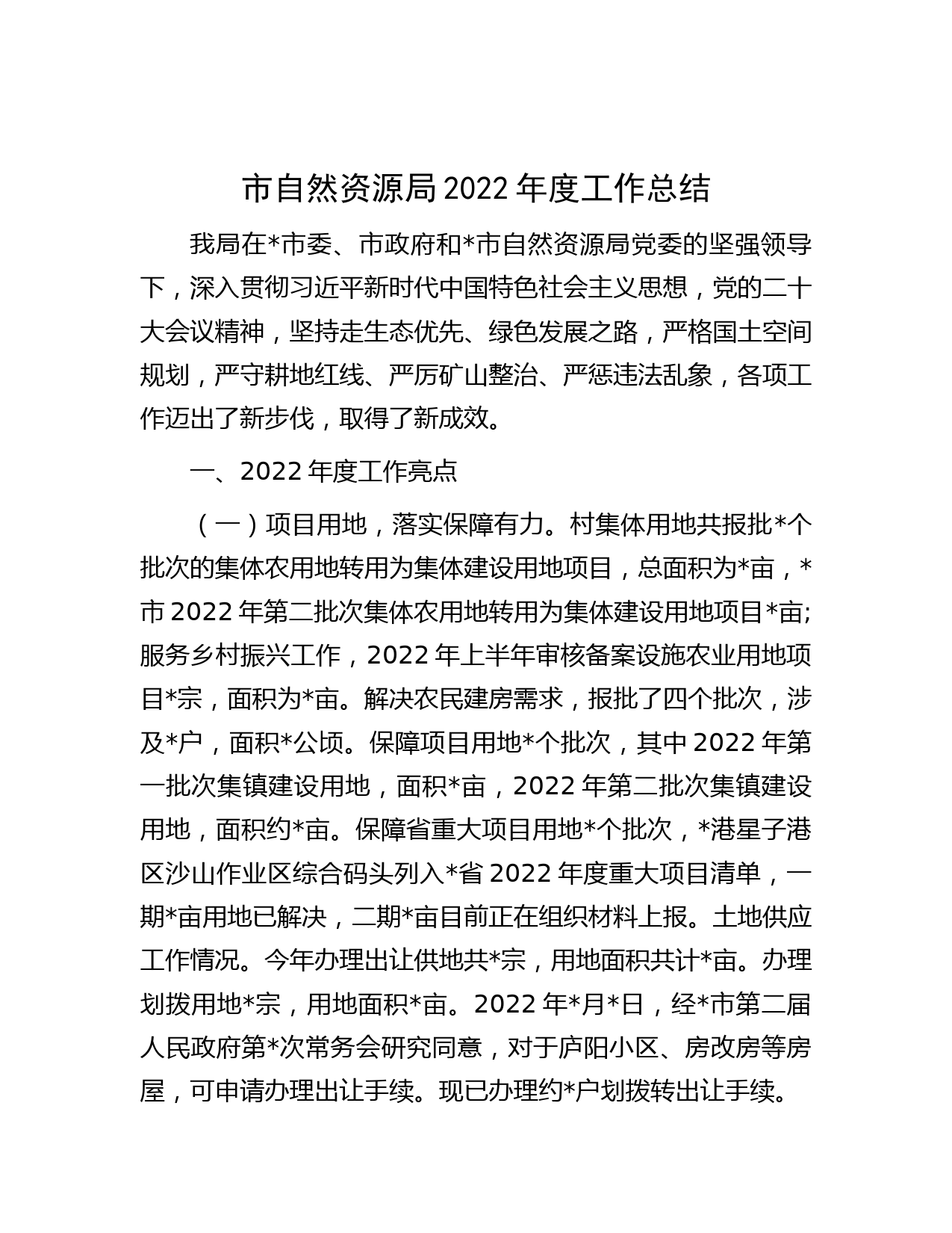 市自然资源局2022年度工作总结