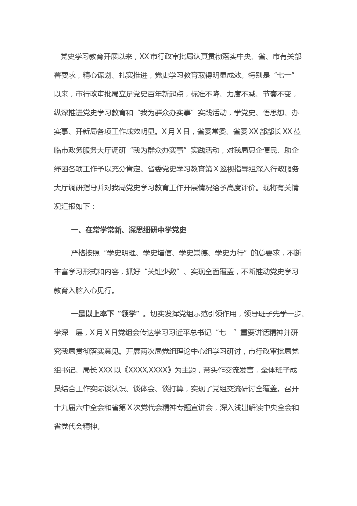 市行政审批局党史学习教育情况汇报