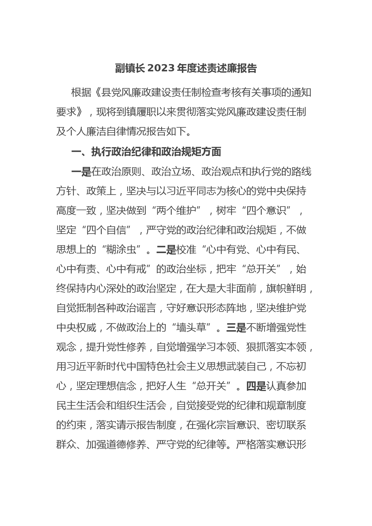 副镇长2023年度述责述廉报告