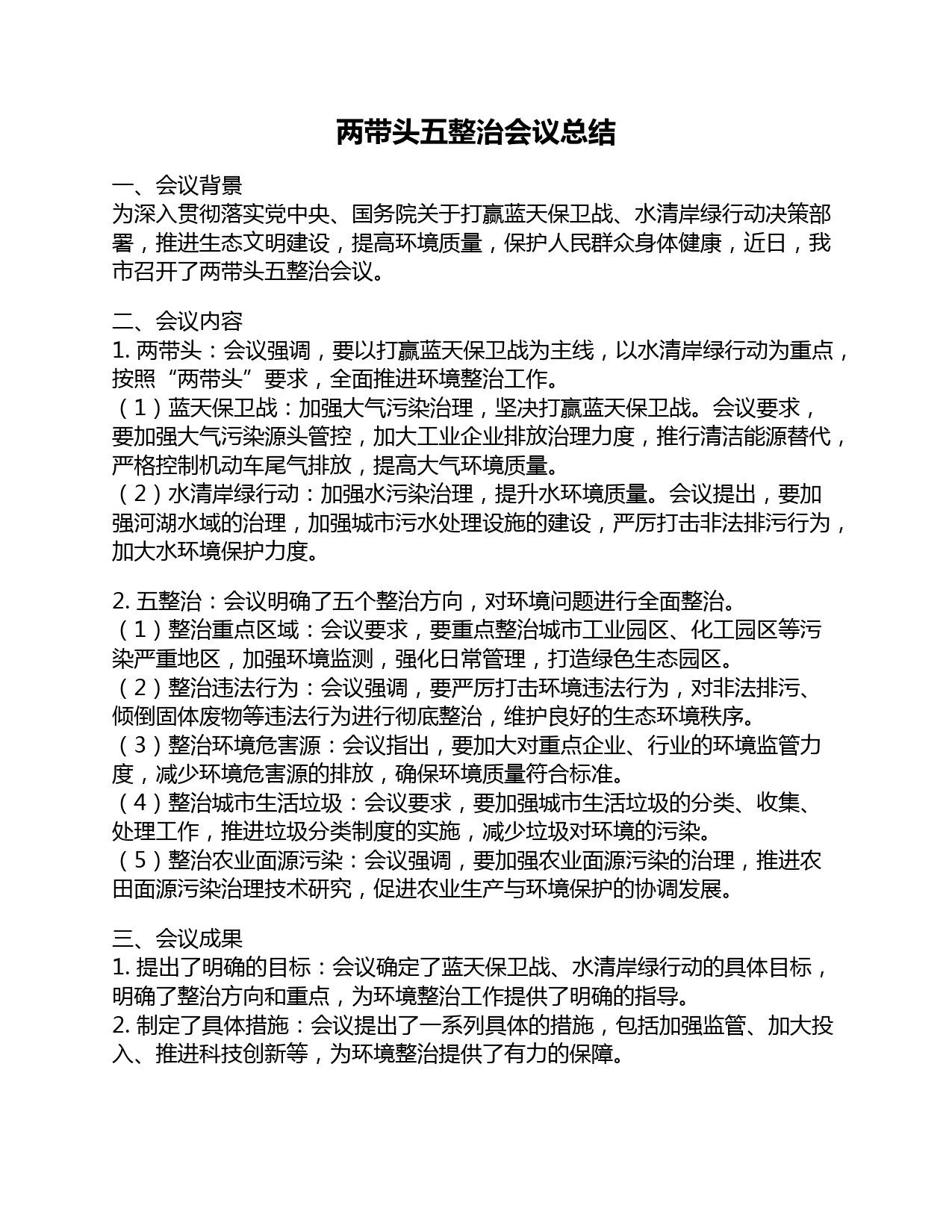 两带头五整治会议总结