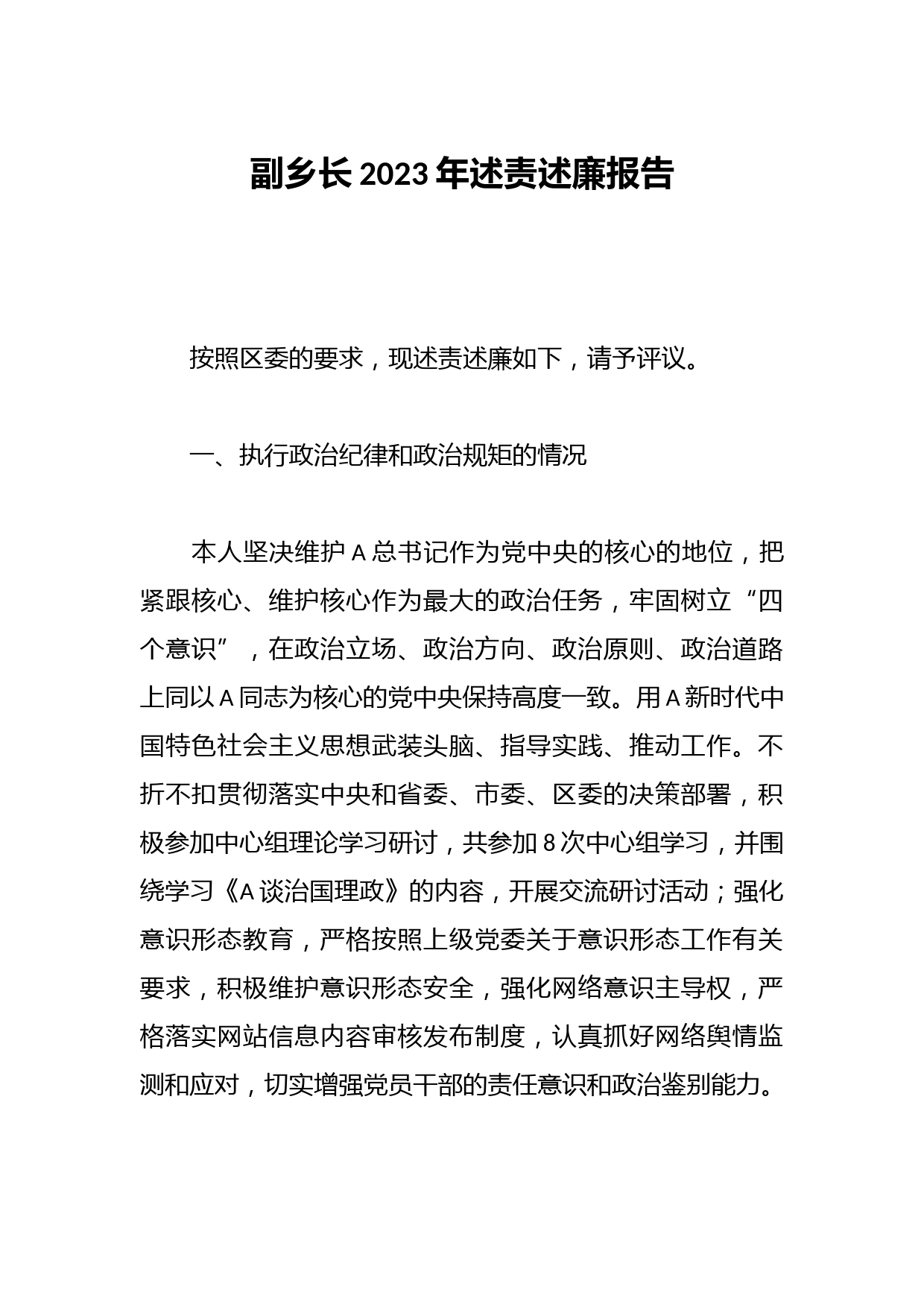 副乡长2023年述责述廉报告