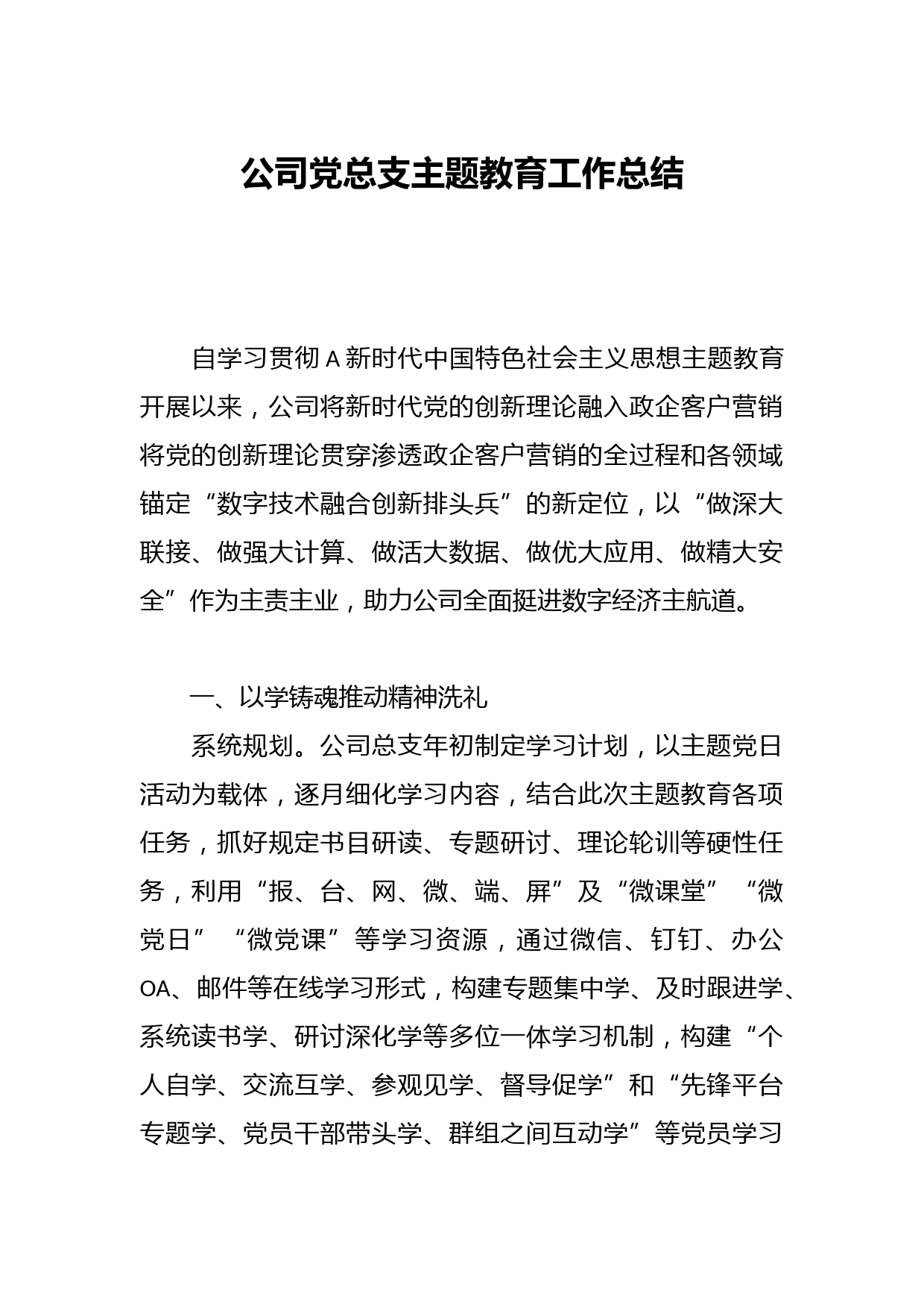 公司党总支主题教育工作总结