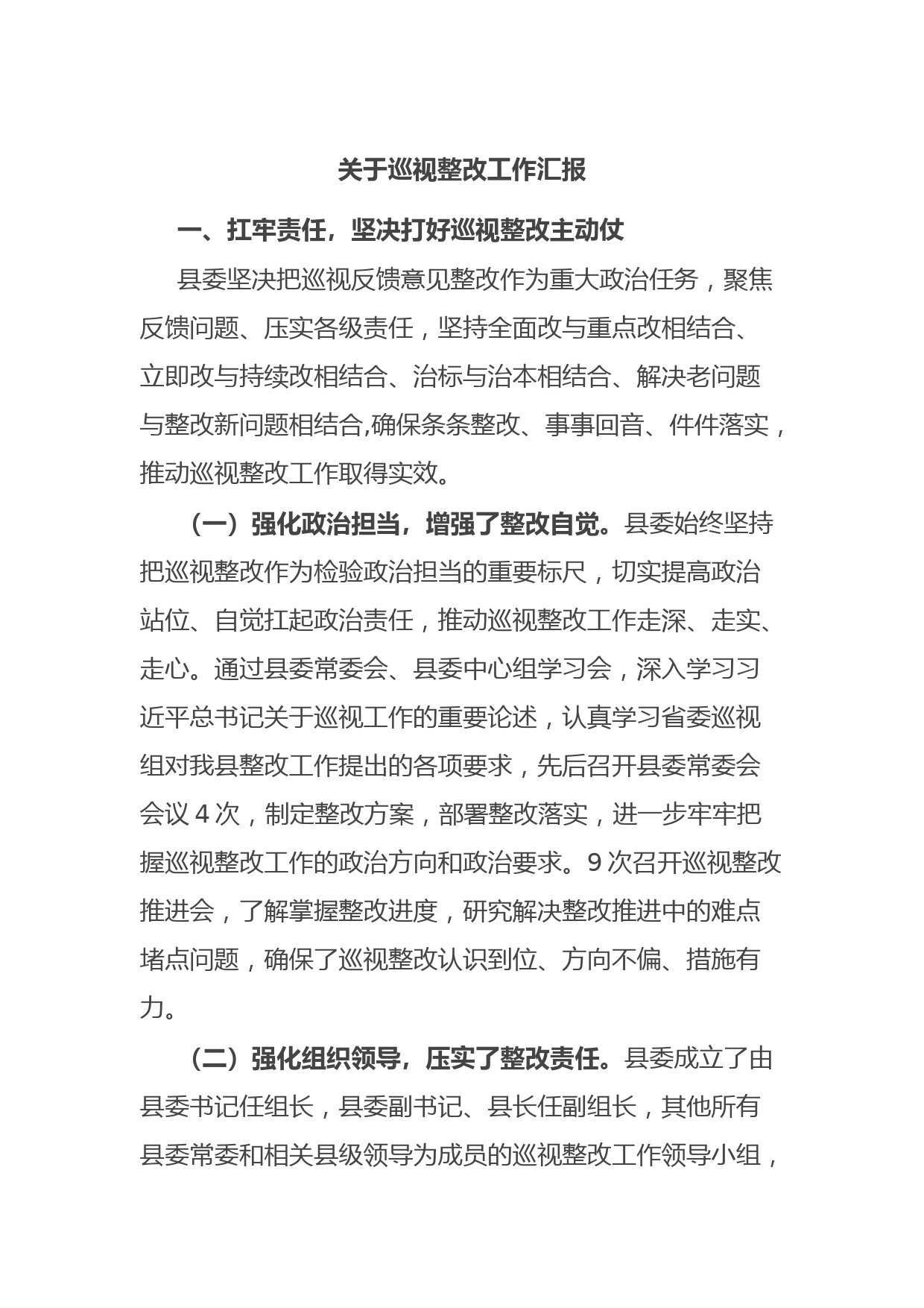 关于巡视整改工作汇报