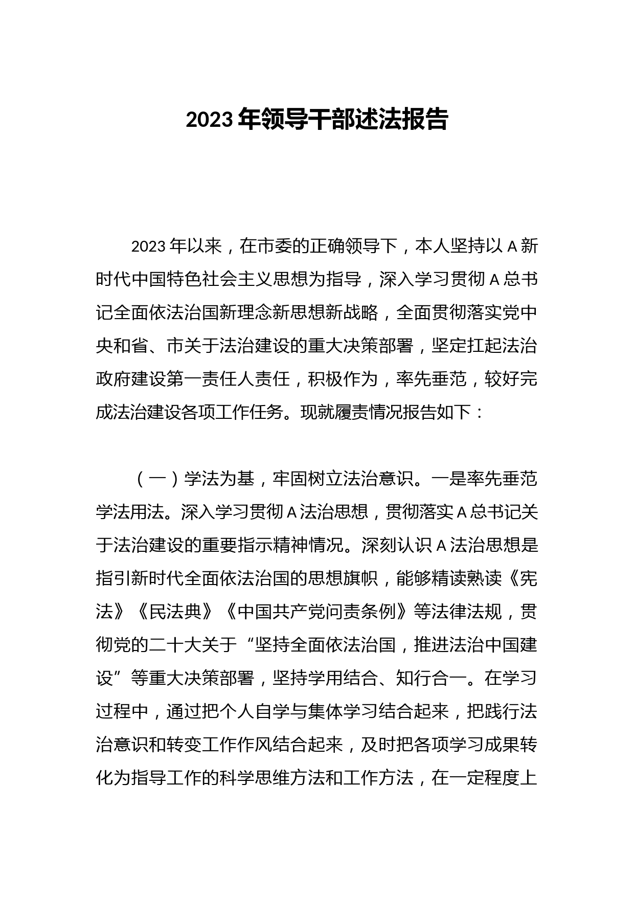 2023年领导干部述法报告