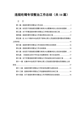 违规吃喝专项整治工作总结(精选14篇模板)