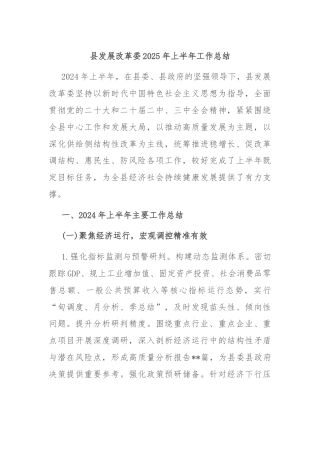 县发展改革委2025年上半年工作总结