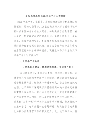 县应急管理局2025年上半年工作总结