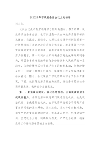在2025年市政府全体会议上的讲话
