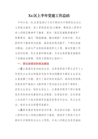 Xx区上半年党建工作总结