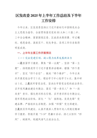 区发改委2025年上半年工作总结及下半年工作安排