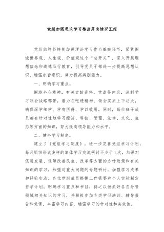 党组加强理论学习整改落实情况汇报
