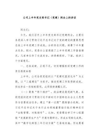 公司上半年党支部书记（党建）例会上的讲话