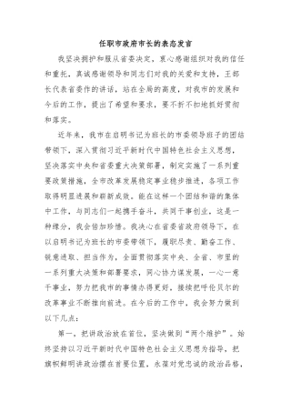 任职市政府市长的表态发言