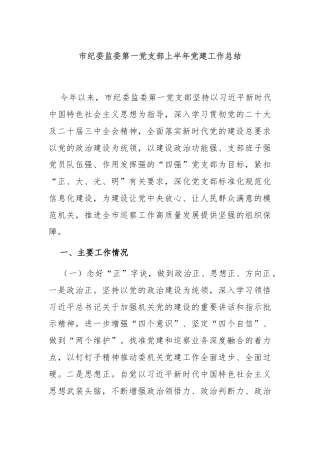 市纪委监委第一党支部上半年党建工作总结