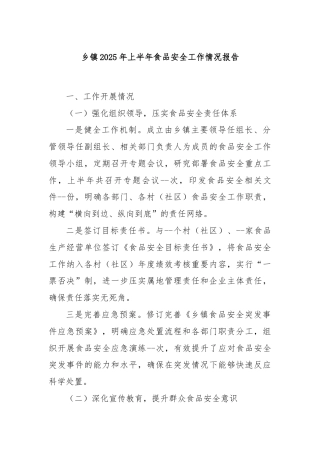 乡镇2025年上半年食品安全工作情况报告