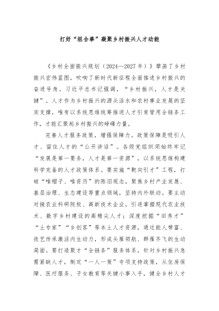 打好“组合拳”凝聚乡村振兴人才动能