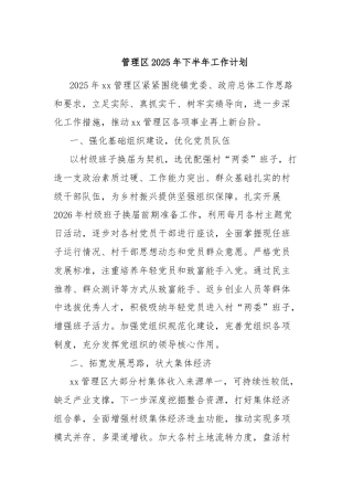 管理区2025年下半年工作计划