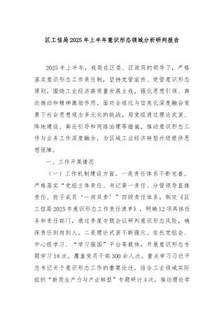 区工信局2025年上半年意识形态领域分析研判报告