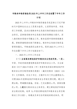 市粮食和物资储备局2025年上半年工作总结暨下半年工作计划