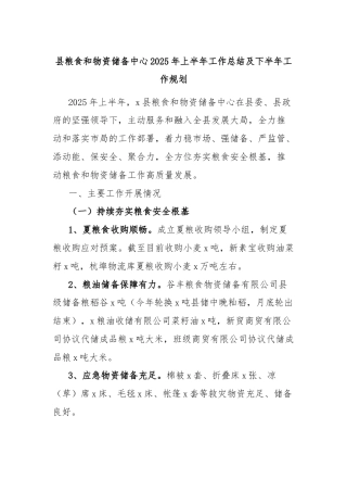 县粮食和物资储备中心2025年上半年工作总结及下半年工作规划