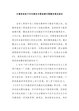 乡镇党政班子作风建设专题查摆问题整改情况报告