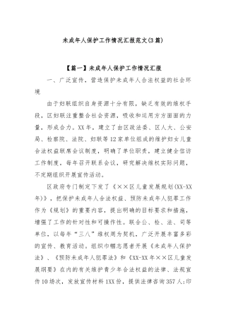 (3篇)未成年人保护工作情况汇报范文