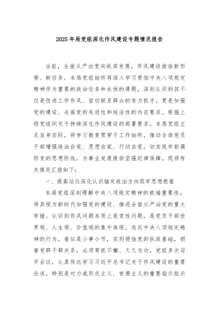 2025年局党组深化作风建设专题情况报告