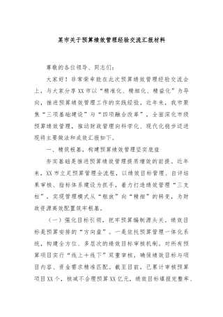 某市关于预算绩效管理经验交流汇报材料