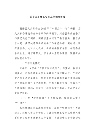 某自治县食品安全工作调研报告