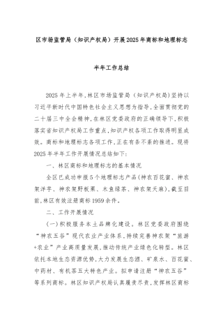 区市场监管局（知识产权局）开展2025年商标和地理标志半年工作总结