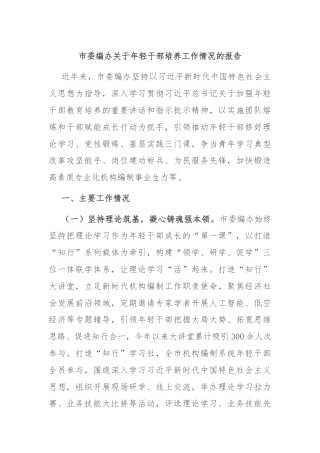 市委编办关于年轻干部培养工作情况的报告