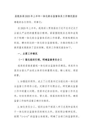 县税务局2025年上半年一体化综合监督体系工作情况报告