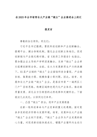 在2025年全市培育壮大产业链“链主”企业推进会上的汇报发言