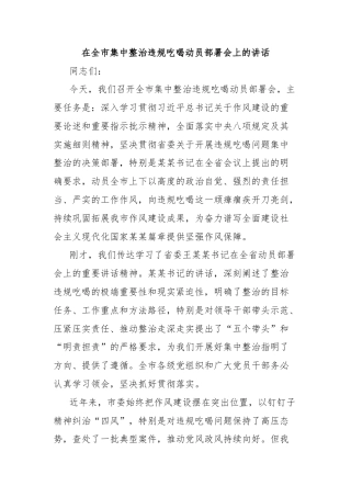 在全市集中整治违规吃喝动员部署会上的讲话
