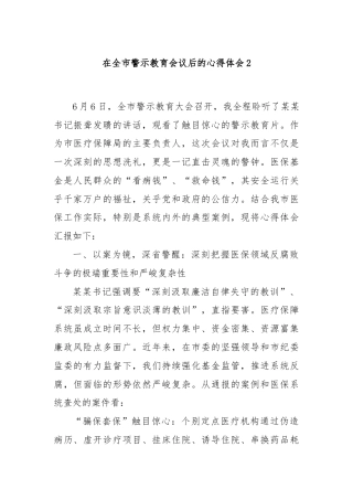 在全市警示教育会议后的心得体会2