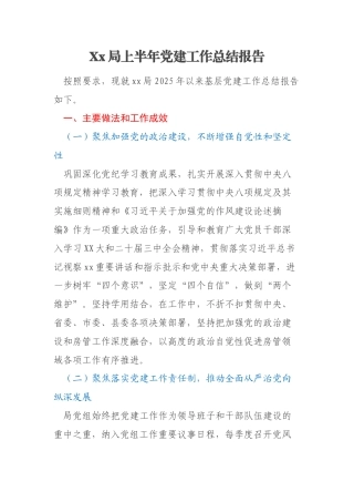 Xx局上半年党建工作总结报告