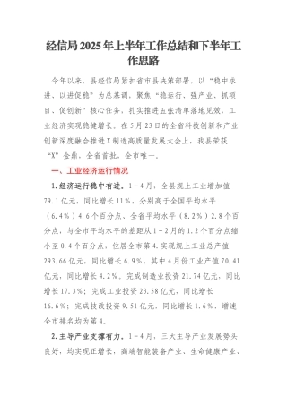 经信局2025年上半年工作总结和下半年工作思路