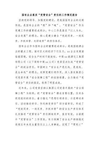 国有企业落实“党管安全”责任的工作情况报告