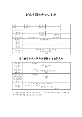 河北省职称考核认定表