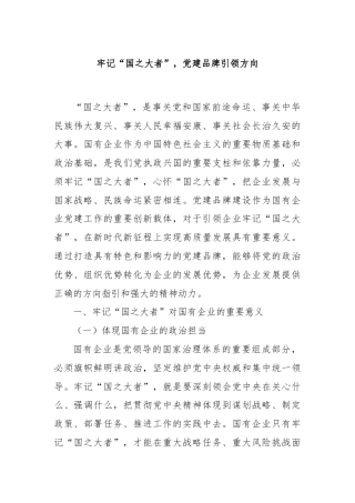 牢记“国之大者”，党建品牌引领方向