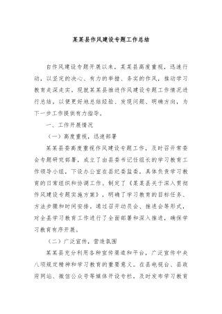 某某县作风建设专题工作总结