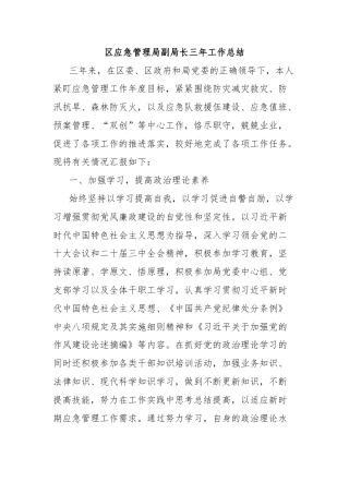 区应急管理局副局长三年工作总结
