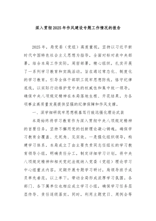 深入贯彻2025年作风建设专题工作情况的报告